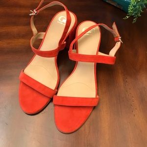 Gianni Bini Burnt Orange Suede Chunky Heel Sandal